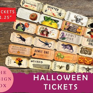 Halloween Tickets, Printable Ephemera, Junk Journal Kit, Collage Sheet, Pumpkin, Vintage, Ticket, Halloween, Scrapbook, Digital Printables