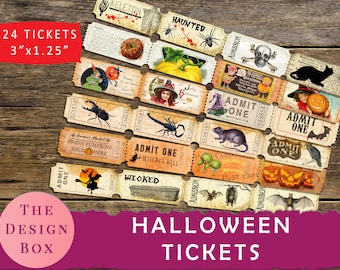 Halloween Tickets, Printable Ephemera, Junk Journal Kit, Collage Sheet, Pumpkin, Vintage, Ticket, Halloween, Scrapbook, Digital Printables