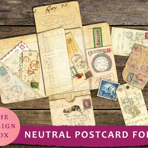Tarjeta postal neutral, Folio imprimible, Diario basura, Vintage, Neutral, Carpeta, Carpeta de bolsillo, Imprimible, Kit de folio, Kit artesanal, Folio digital