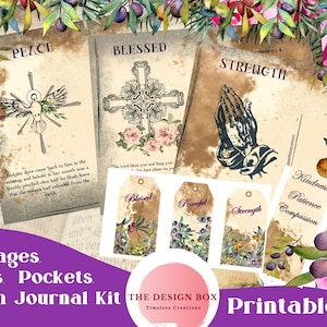 Peace, Blessed, Strength. Faith Journal, Christian Journal, Junk Journal Kit, Junk Journal Printable, Vintage Junk Journal, Bible Journaling