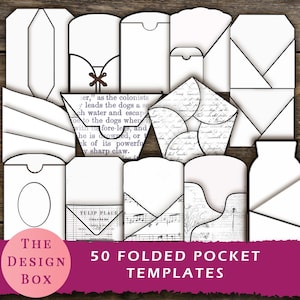 Modèles de poche pliés, Modèles, Superposition estampée, Économiseur d'encre, Journal du courrier indésirable, Noir et blanc, Papiers numériques, Imprimable, Contour, Poche