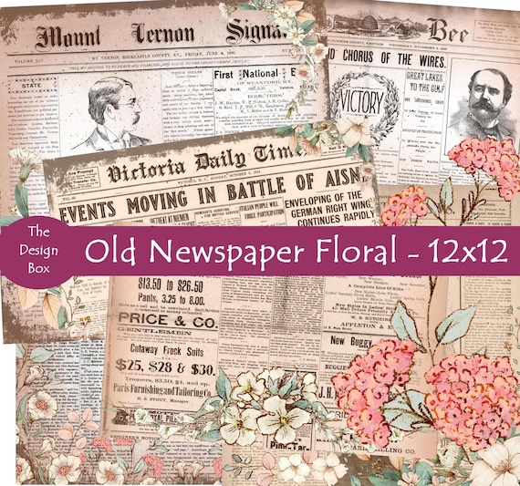 Old Newspaper 12x12 Digital Paper Old Newsprint Vintage Etsy
