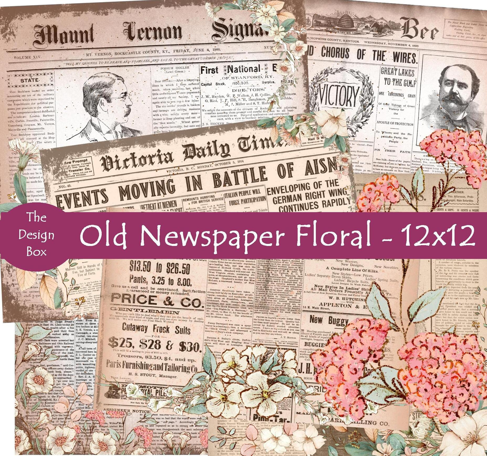 Old Newspaper 12x12 Digital Paper Old Newsprint Vintage