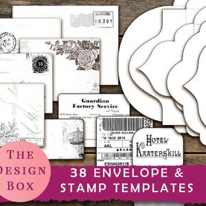Modèles d'enveloppes, lot de modèles, économiseur d'encre, journal indésirable, noir et blanc, papiers numériques, imprimable, vintage, contour, superposition, pochette