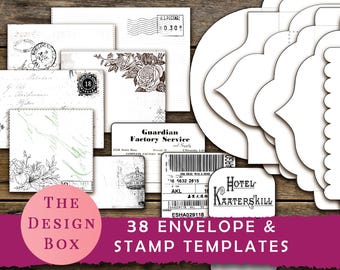 Envelope Templates, Templates Bundle, Ink saver, Junk Journal, Black and White, Digital Papers, Printable, Vintage, Outline, Overlay, Pocket