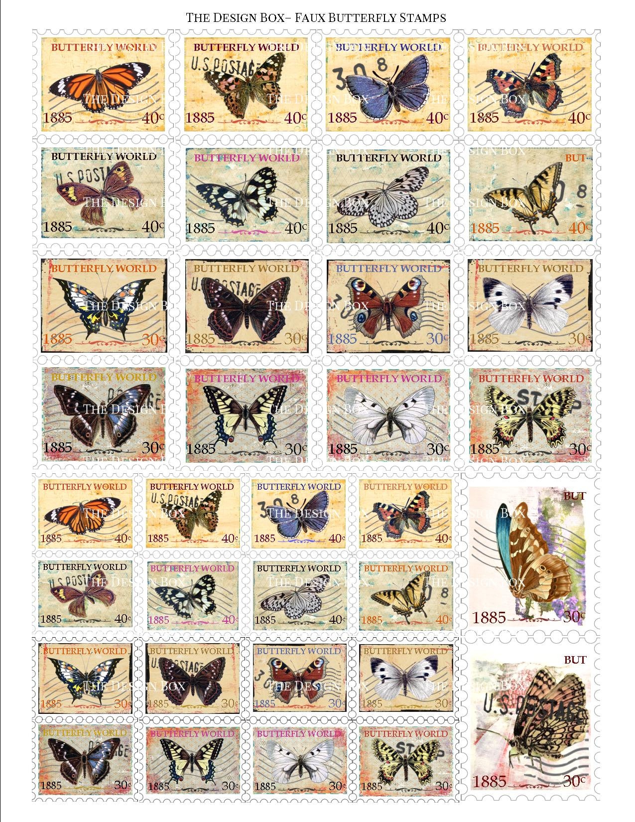 Butterfly Postage Stamps, Printable Stamps, Vintage Butterfly, Postage