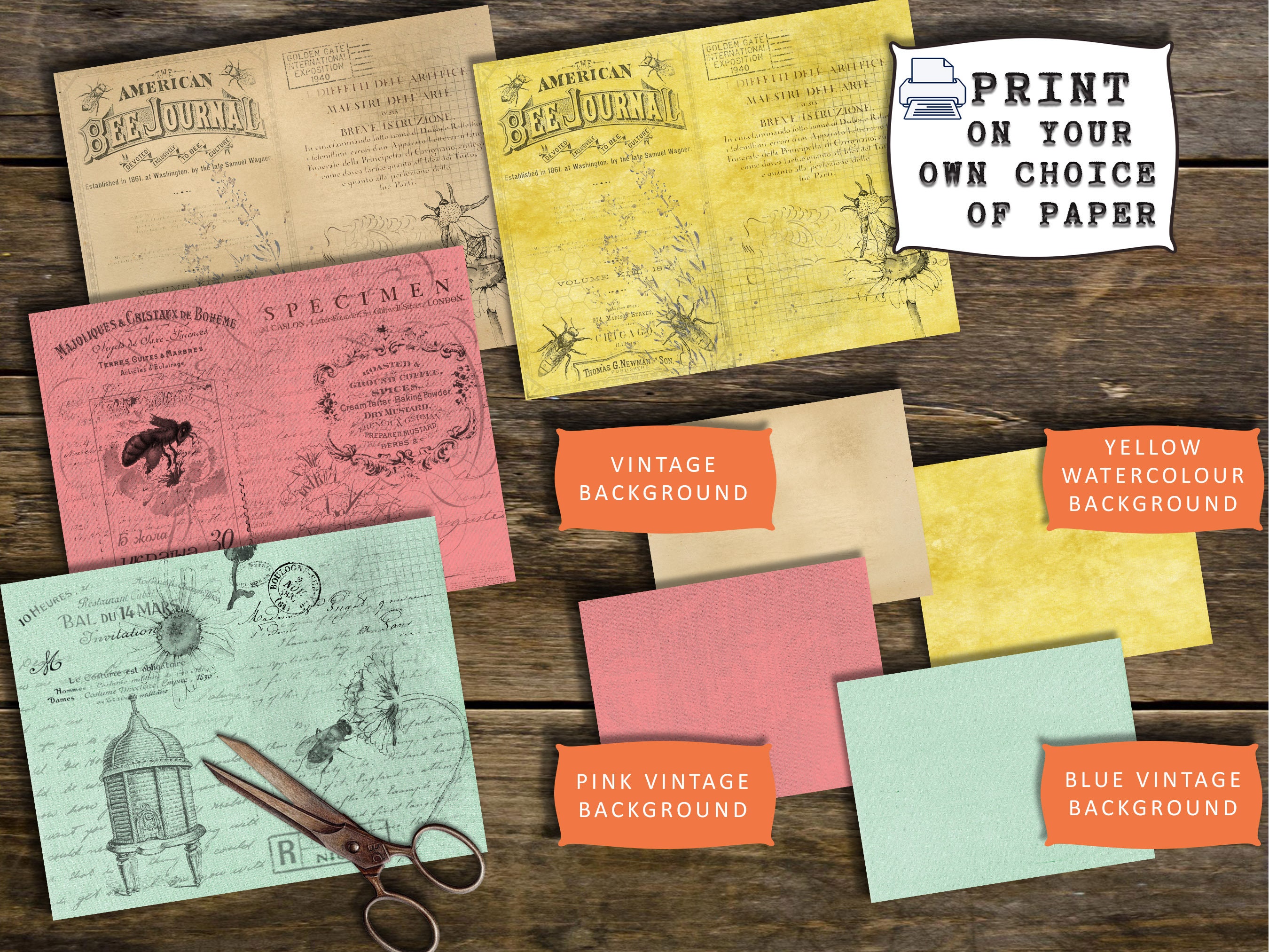 Bee Script Document Bee Script, Stamp Papers, Printable Stamp Paper, Junk Journal, Digital ...