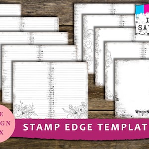 Stempel Kante Grunge, Vorlagen, Tintensparer, Junk Journal, Schwarz und weiß, Digitale Papiere, Bedruckbar, Liniert, Leer, Vintage, Verblasst, Vintage