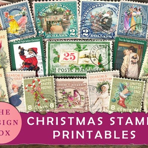 Kerstpostzegels, printables, kerstephemera, vintage kerst, junk journal postzegels, vintage postzegels, junk journal kladjes, kerstman stempels