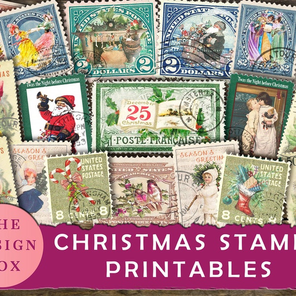 Christmas Stamps, Printables, Christmas Ephemera, Vintage Christmas,  Junk Journal Stamps, Vintage Stamps, Junk Journal scraps, Santa Stamps