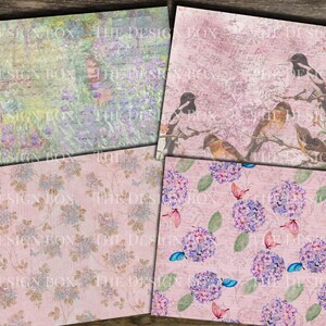 以下が含まれることがあります： ピンクの背景に花柄が描かれたデジタルペーパーのデザインが4つあります。最初のデザインは、紫の花と薄い緑色の背景に水彩画のような効果が施されています。2番目のデザインは、ピンクの背景に花柄と水彩画のような効果が施されています。3番目のデザインは、ピンクの背景に花柄と水彩画のような効果が施されています。4番目のデザインは、ピンクの背景に花柄と水彩画のような効果が施されています。