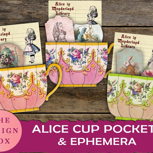 Alice in Wonderland Pockets, Loaded Pockets, Alice Ephemera, Printable Ephemera, Tea Ephemera, Teacup Ephemera, Junk Journal Pockets Printab