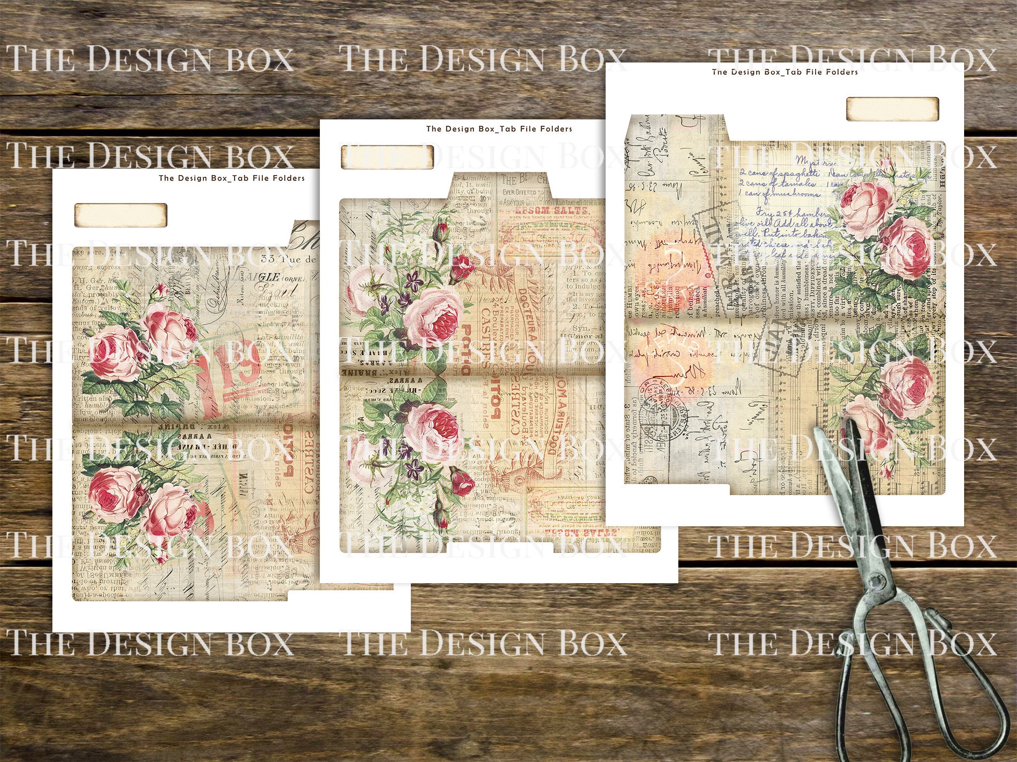 Tab File Folder, Junk Journal, Printable, Vintage, Pocket Folder, Folio ...