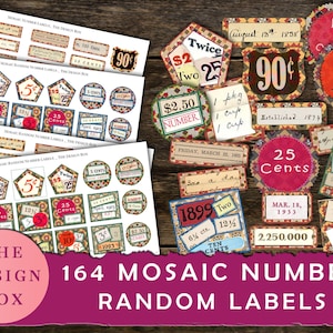 Random Numbers, Mosaic Style, Printable Number Label, Number Sticker, Number labels, Vintage Labels, Junk Journal Ephemera, Digital Ephemera