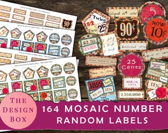 Random Numbers, Mosaic Style, Printable Number Label, Number Sticker, Number labels, Vintage Labels, Junk Journal Ephemera, Digital Ephemera