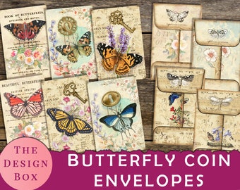 Schmetterling, Münze Umschläge, Ephemera, Schmetterling Journal, Junk Journal, Printable, Digital Collage Sheet, Scrapbooking, Pocket, Vintage, Kit