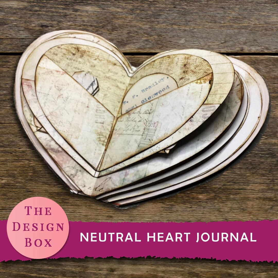 Shape Journal Neutral Heart Shape Journal, Junk Journal, Vintage, Beige, Digital ...