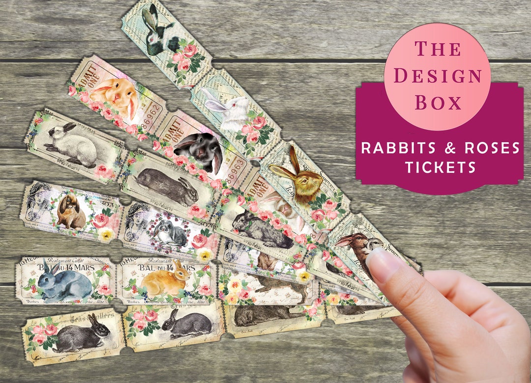 Rabbit & Roses, Tickets, Junk Journal, Bunny, Shabby, Rabbits, Easter