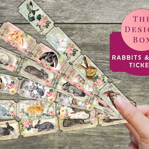 Hase & Rosen, Tickets, Junk Journal, Häschen, Shabby, Kaninchen, Ostern, Scrapbook, Printable, Ephemera, Digital, Download, Vintage, Tickets