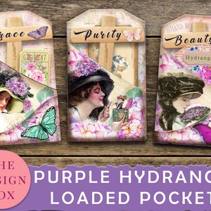 Purple Hydrangea, Loaded Pockets, Printable Kit, Journal Pockets, Purple Junk Journal, Lilac Journal, Junk Journal Kit, Mother&#39;s Day Journal