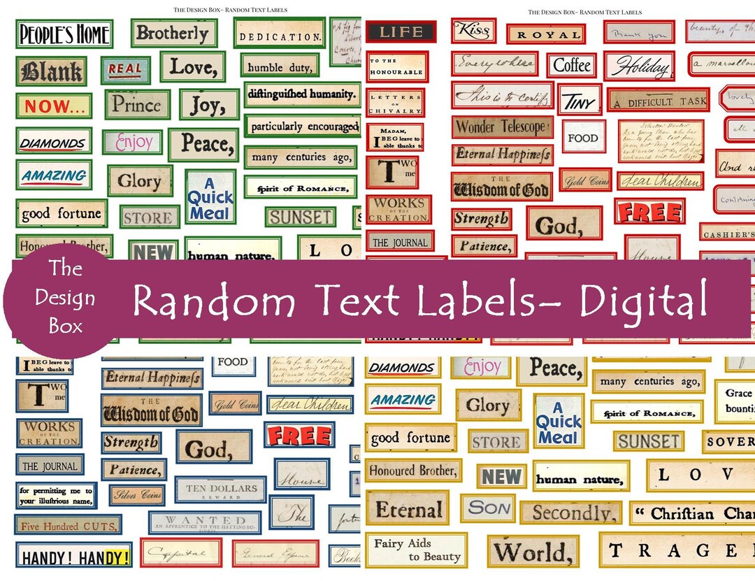 Random Label Texture Random Text Digital Labels, Text Stickers, Vintage Labels, Random Text ...