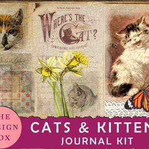 Cats & Kittens Journal Kit, 25 Printable Pages, Playful Kitten Journal, Junk Journal Printable, Vintage Cat Journal, Cat Ephemera, Kitten Ca