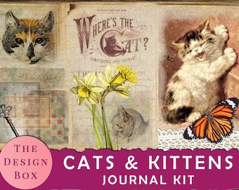 Cats & Kittens Journal Kit, 25 Printable Pages, Playful Kitten Journal, Junk Journal Printable, Vintage Cat Journal, Cat Ephemera, Kitten Ca