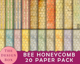 Bee Honeycomb, Paper Pack, Printable Papers, Junk Journal, Bee paper, Honeycomb, Printable, Papers, Yellow, Beekeeper, Honey, Scrapbook, Kit