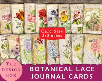 Botanical Journal Cards, Printable, Botanical, ATC, Digital Download, Collage Sheet, Flowers, Junk Journal Ephemera, Embellishments, Floral