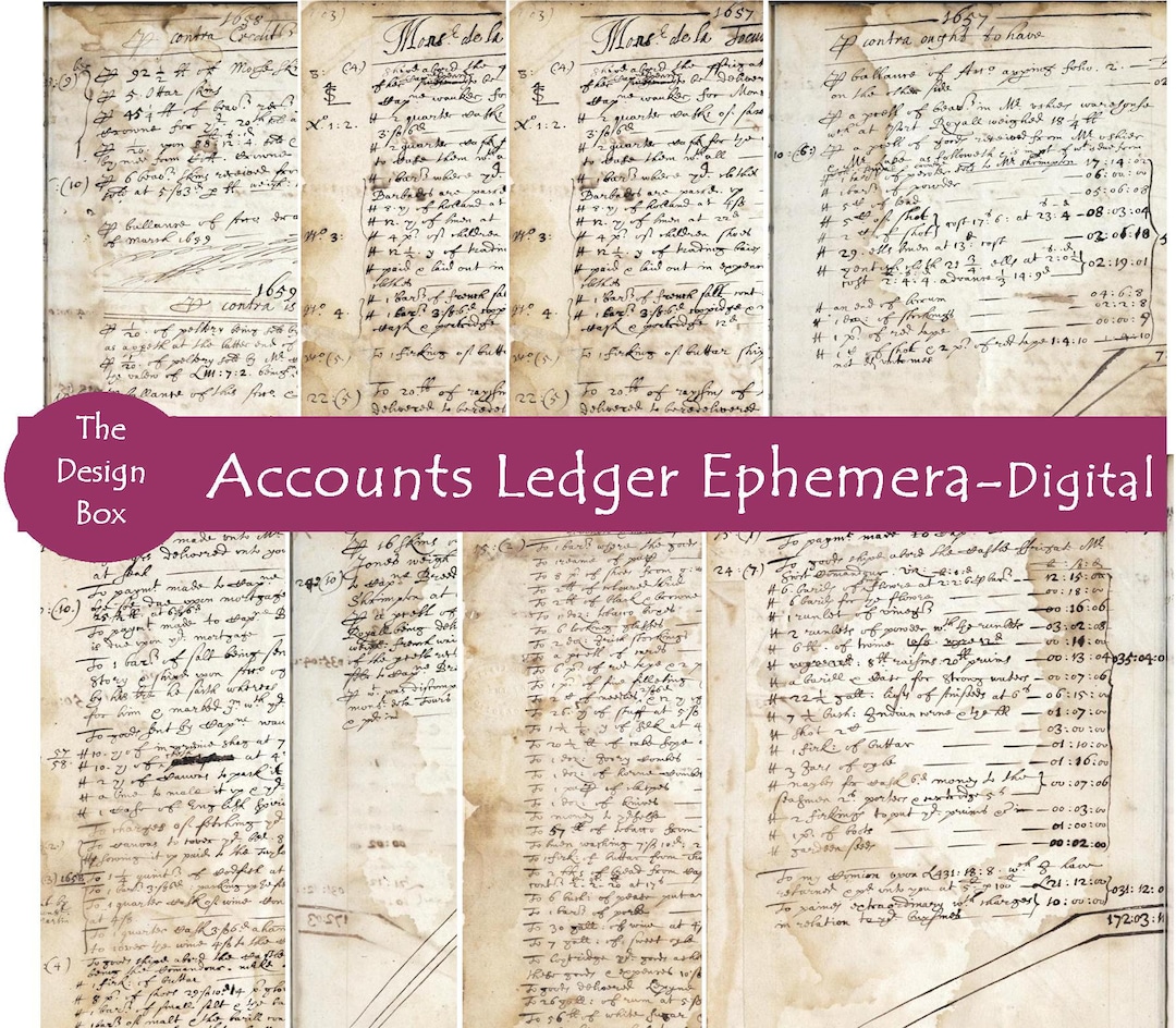 1600s Vintage Accounts Ledger Printable Pages, Handwritten, Ephemera ...