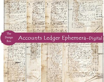 1600s Vintage Accounts Ledger Printable Pages, Handwritten, Ephemera, Document, Invoices, Letter, Receipt, Scrapbook, Junk journal. Digital