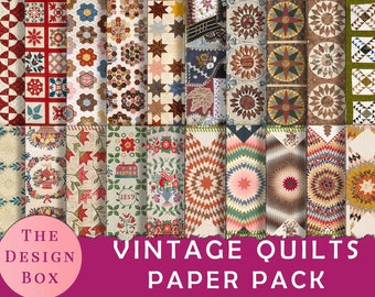 Vintage Quilt Patterns, Printable Papers, Junk Journal, Quilt Collage, Vintage Printable Patchwork, Sewing Pattern, Quilt Ephemera, Fabric