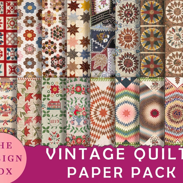 Vintage Quilt Patterns, Printable Papers, Junk Journal, Quilt Collage, Vintage Printable Patchwork, Sewing Pattern, Quilt Ephemera, Fabric