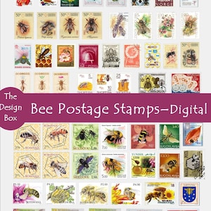Biene Briefmarken, digitale Briefmarken, Vintage Bienen Ephemera, Junk Journal, Ephemera, Bienen Ephemera, Collage Sheet, Scrapbook, Honigbiene