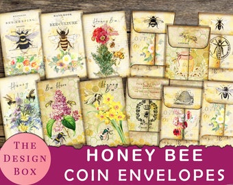 Honey Bee, Coin Envelopes, Ephemera, Bee Journal, Junk Journal, Printable, Digital Collage Sheet, Scrapbooking, Pocket, Bee Kit, Vintage Bee