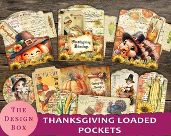 Thanksgiving, Loaded Pockets, Printable, Thanksgiving Ephemera,  Thanksgiving Journal, Junk Journal, Pumpkin Pockets, Digital Thanksgiving