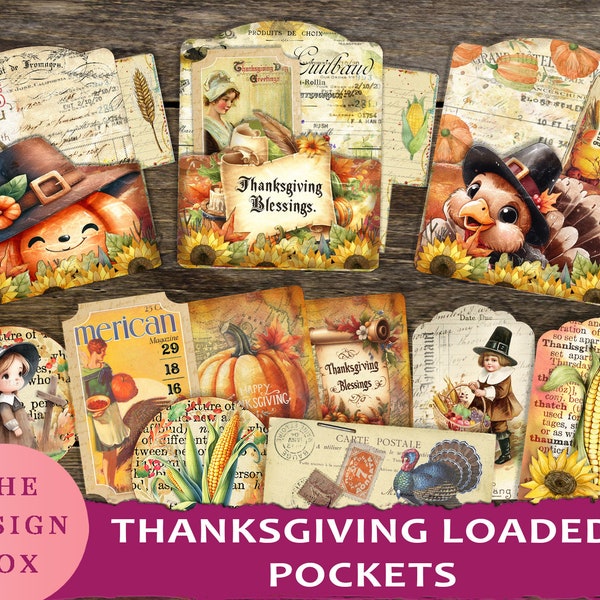 Thanksgiving, Loaded Pockets, Printable, Thanksgiving Ephemera,  Thanksgiving Journal, Junk Journal, Pumpkin Pockets, Digital Thanksgiving