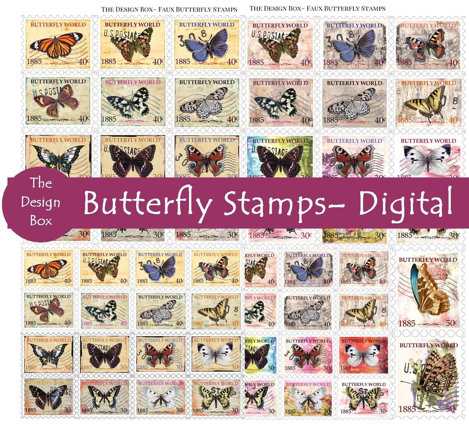 Butterfly Postage Stamps Printable Stamps Vintage Butterfly Etsy