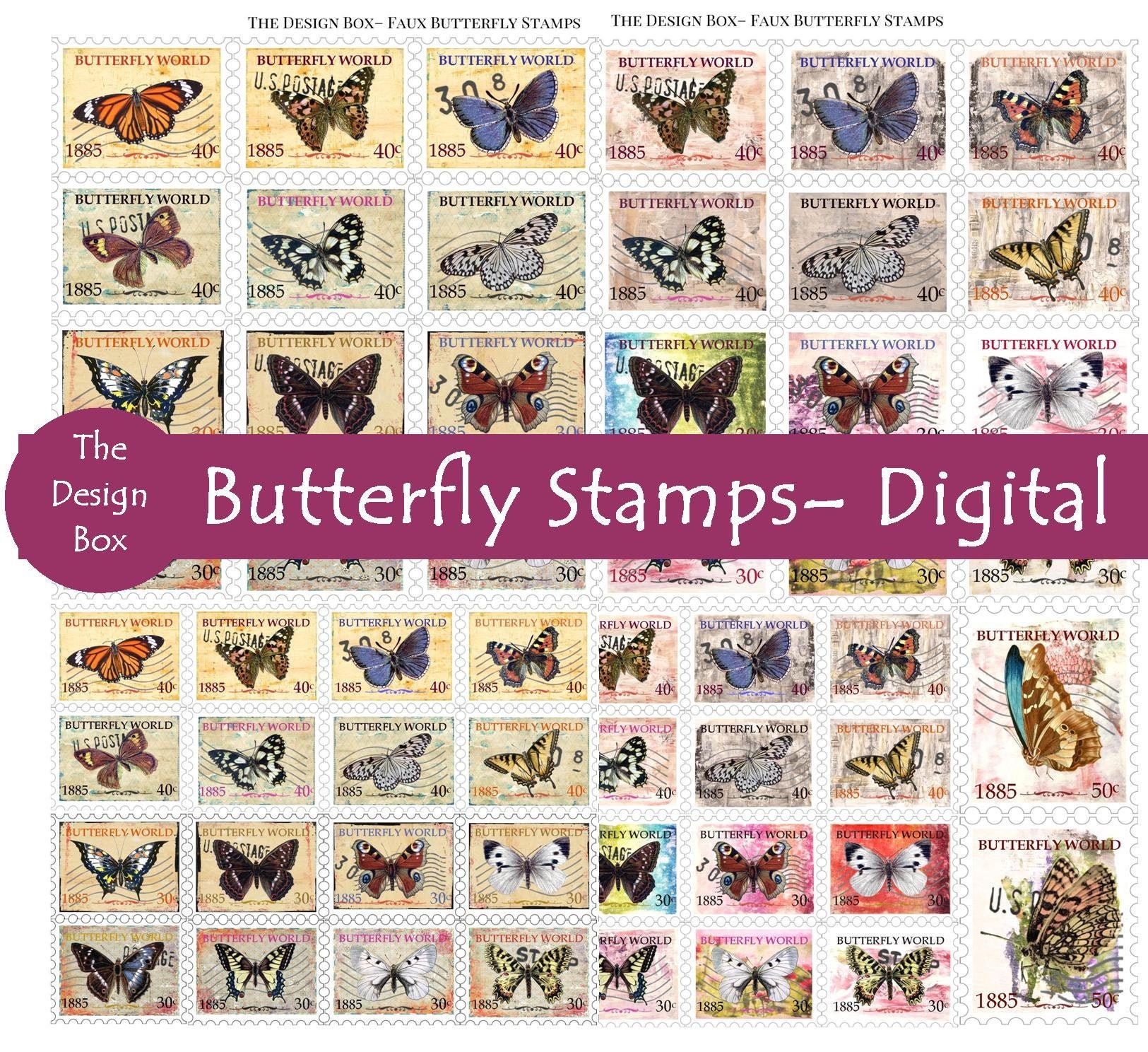 Butterfly Postage Stamps, Printable Stamps, Vintage Butterfly, Postage