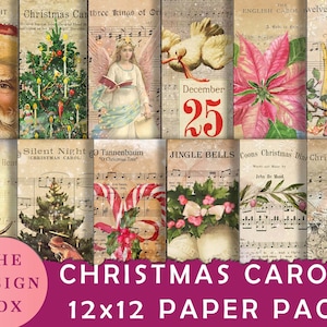 Canti natalizi, musica natalizia, spartiti, carta stampabile, diario spazzatura di Natale, carta scrapbook, carta digitale 12x12, eph natalizio