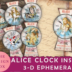 3D Alice Clock Inserts, afdrukbare Alice, Alice Clip Art, Junk Journal Insert, Alice Ephemera, Alice Kit, Alice Journal, Alice in Wonderland