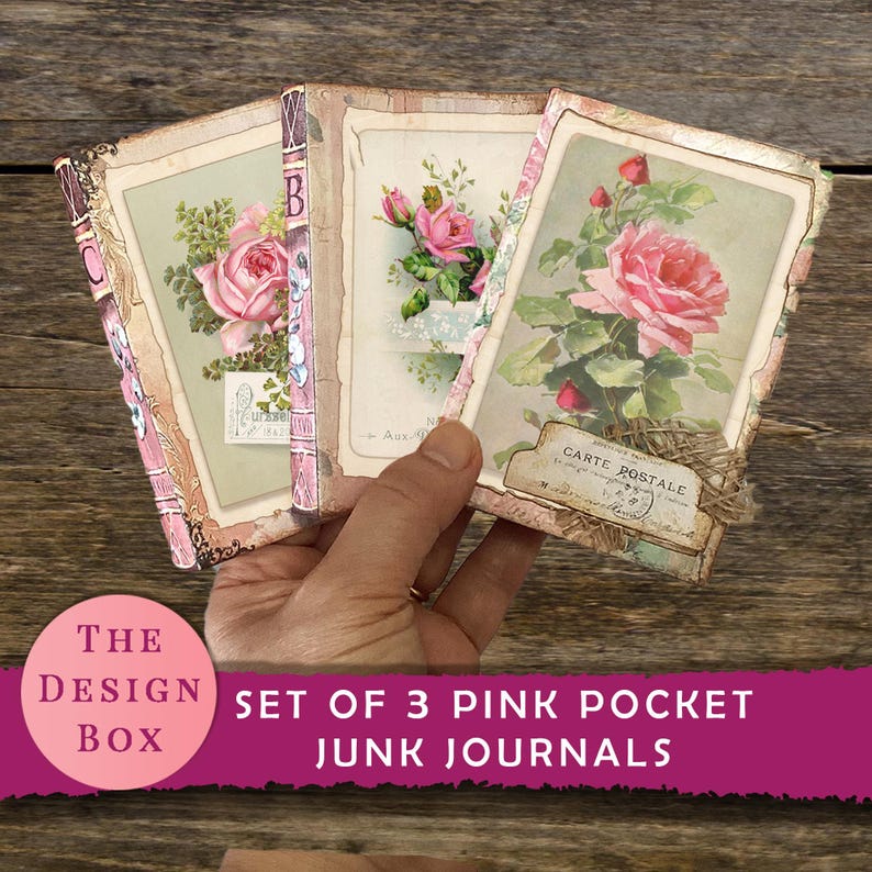 Pink Pocket Journal, Set of 3, Junk Journal, Printable, Pink, Vintage ...