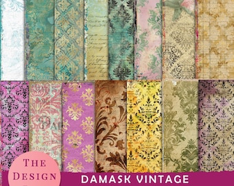 Damask Vintage Papers, Printable Papers, Junk Journal, Damask paper, Digital Background, Printable, Papers, Paper Pack, Digital Paper, Teal