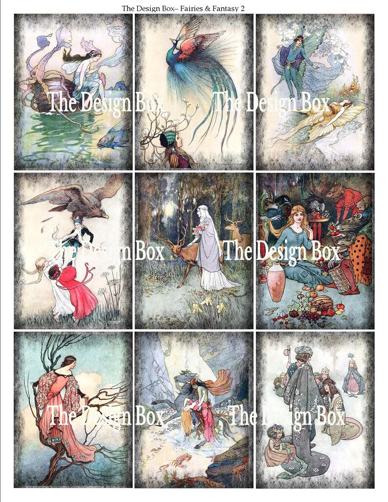 Pu&ograve; includere: Nove illustrazioni vintage con fate, creature mitiche e scene fantastiche. Le illustrazioni sono in stile fantasioso con dettagli delicati e colori tenui.
