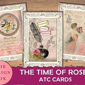 バラの季節、ATC デジタル カード、バラのカード、ヴィンテージ カード、ATC カード、ジャンク ジャーナル、バラのエフェメラ、ヴィンテージ ローズ、ヴィンテージ エフェメラ、バラ