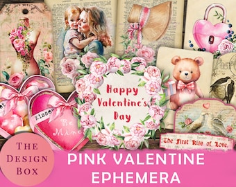 Pink Valentine Ephemera, Printable Ephemera, Valentine Day, Digital, Junk Journal Printable, Valentine Journal, Valentine, Love Journal, Tag