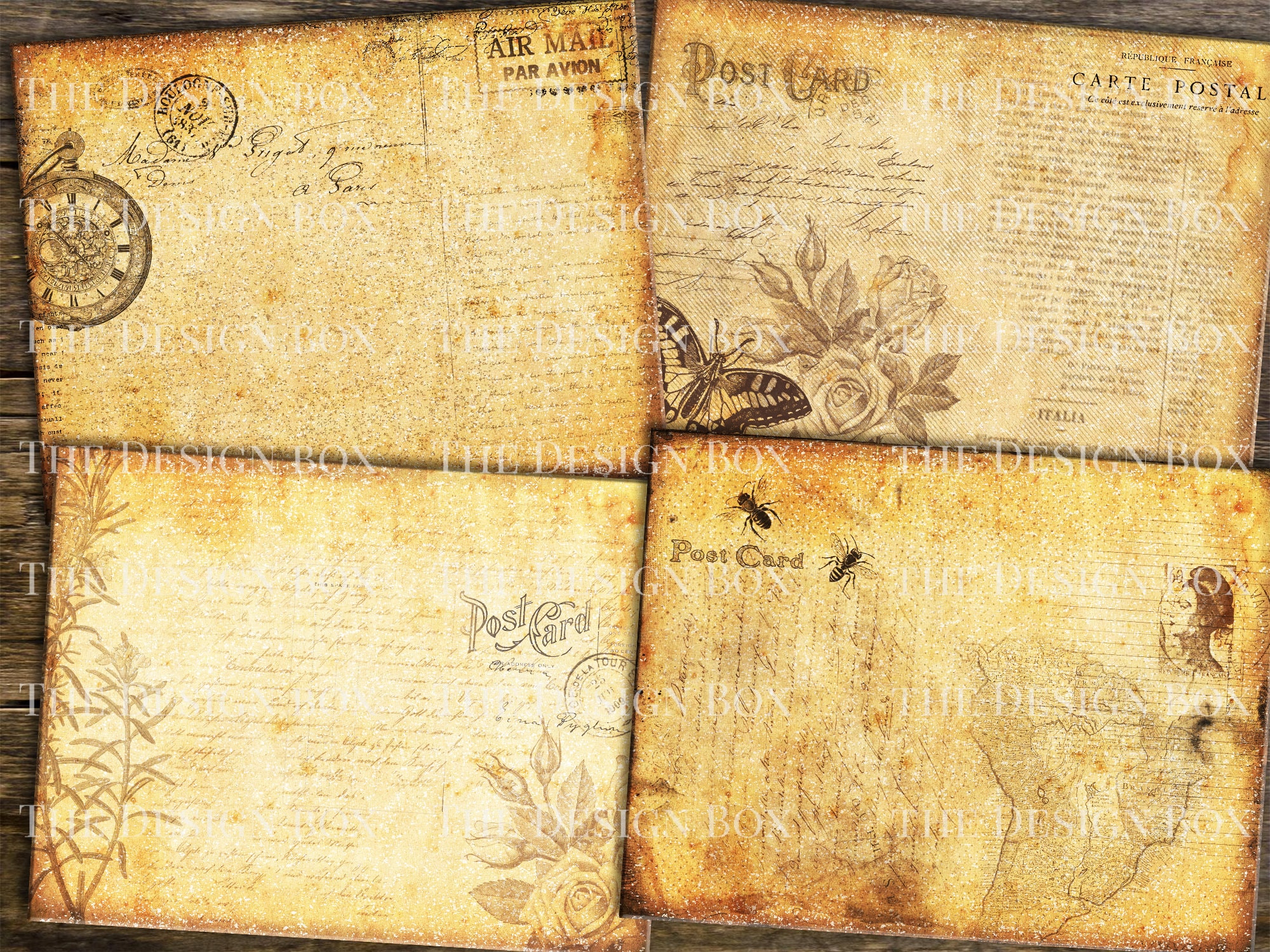 Script & Stamps, Background Papers, Printable, Junk Journal, Collage ...