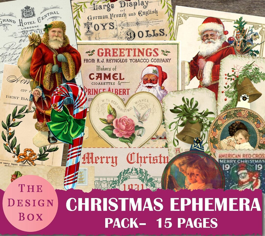 15 Christmas Ephemera Pack, Printable, Vintage Christmas Ephemera, Junk 