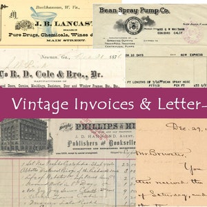 Documentos antiguos, facturas y cartas imprimibles, recibos, texto manuscrito antiguo, material efímero, álbum de recortes, diario basura, facturas efímeras
