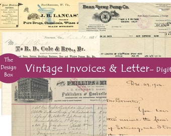 Vintage Documents, Printable Invoices & Letter, Receipts, Old Handwritten Text. Ephemera, Scrapbook, Junk journal, Invoice Ephemera,